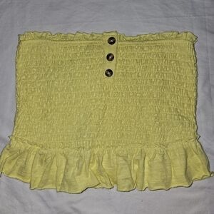 Free People We the Free Babe Strapless Smocked Ruffle Top Yellow size M